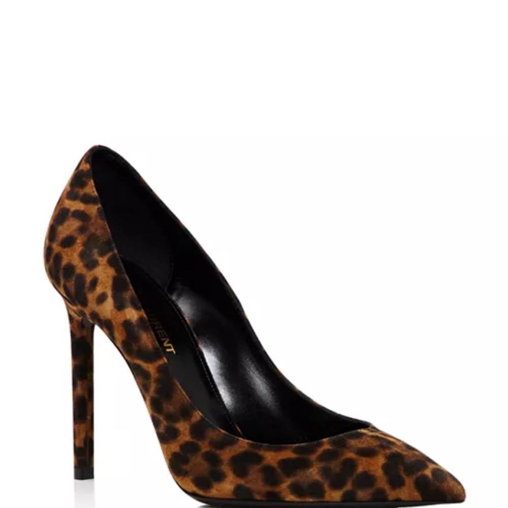 Saint Laurent Brown Leopard Suede Pumps